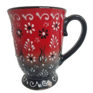 Mug Ozen Ceramics Mug Red, Black, White Handpainted Turkey 5"X3.5" New